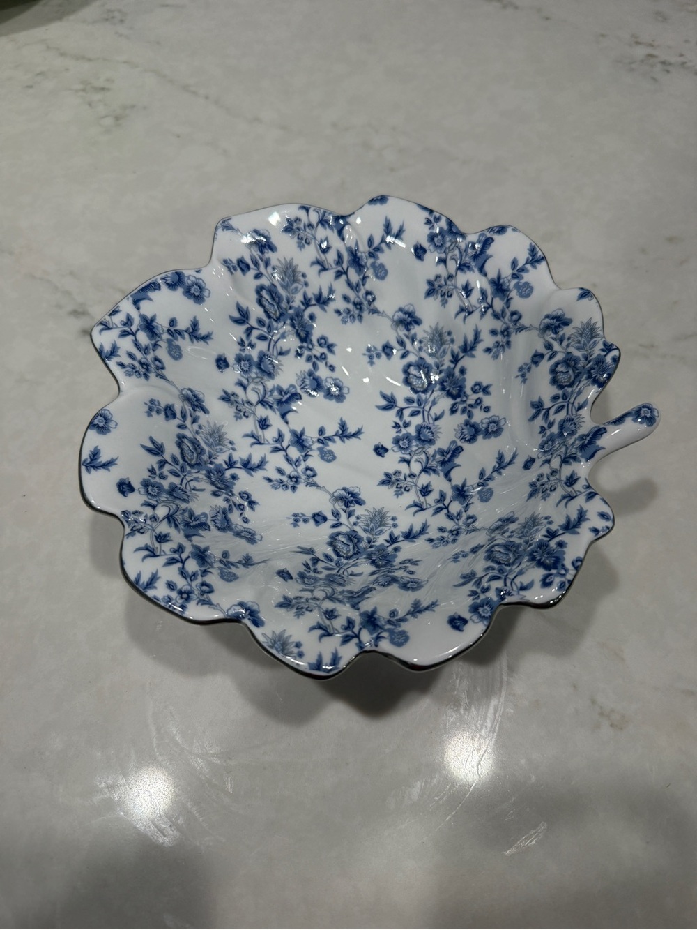 Blue and White Floral Scalloped Porcelain china Bowl